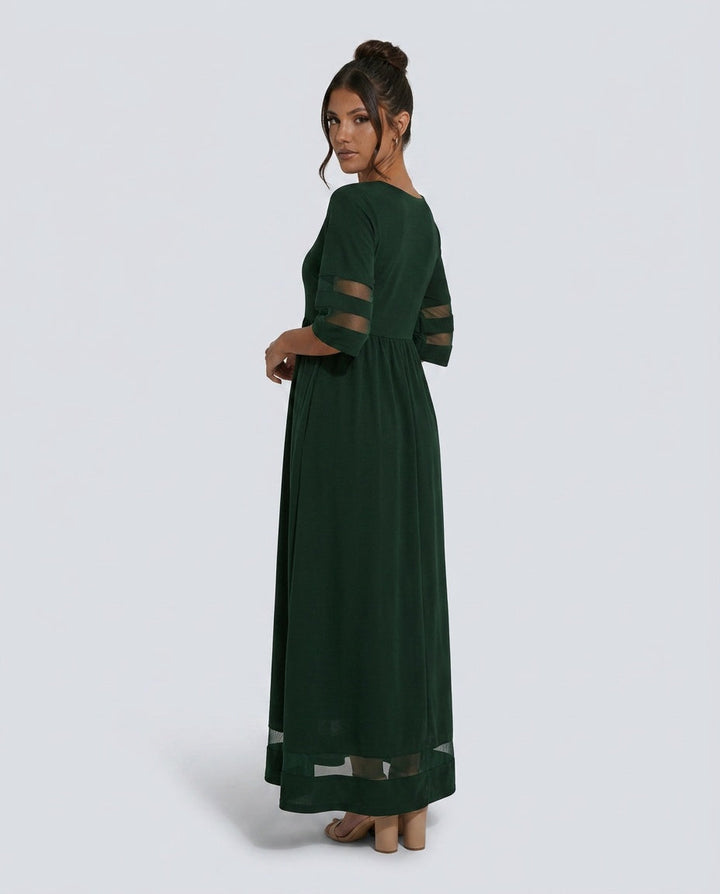 Sienna | Round Neck Mesh Stripe Maxi Dress