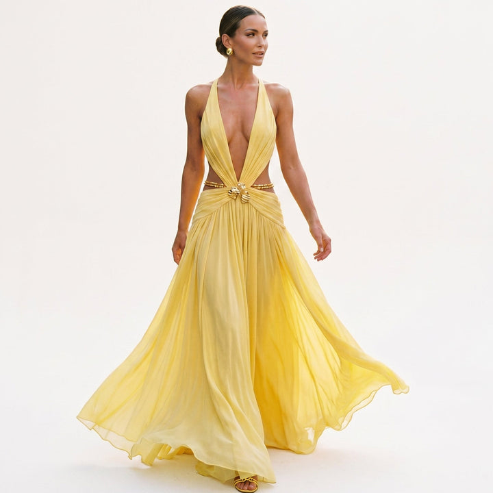Dahlia | Deep V-Neck Chiffon Maxi Dress