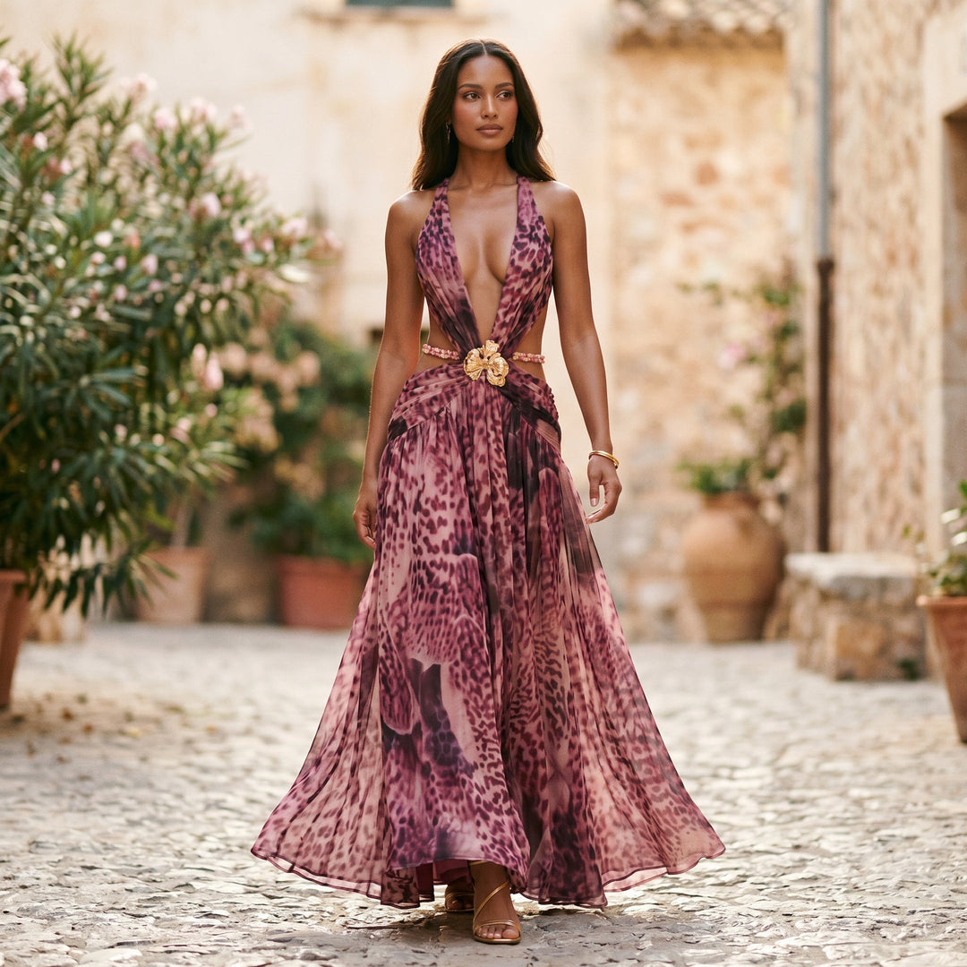 Dahlia | Deep V-Neck Chiffon Maxi Dress