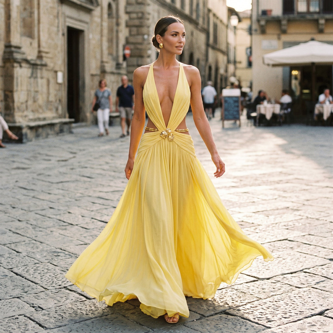 Dahlia | Deep V-Neck Chiffon Maxi Dress