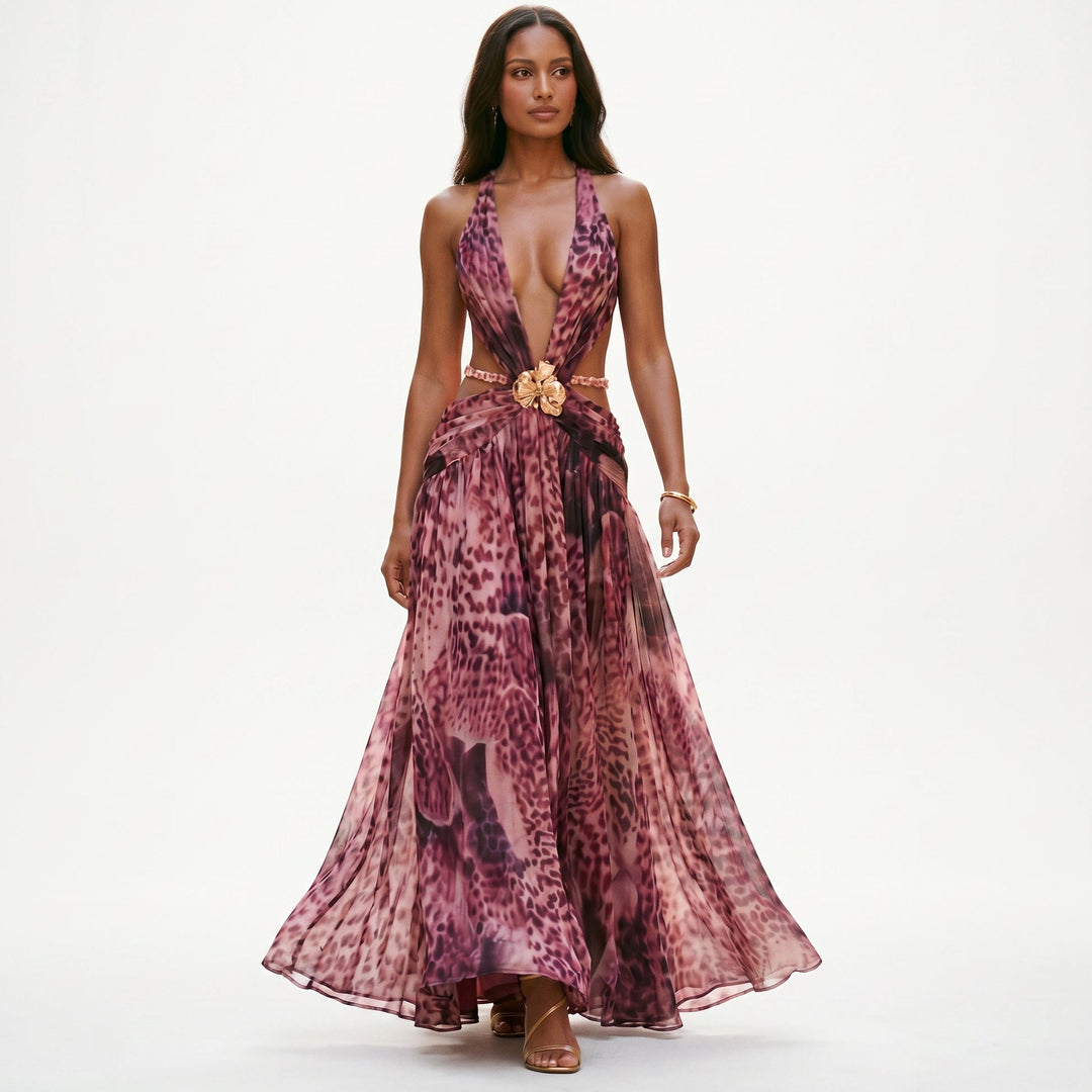 Dahlia | Deep V-Neck Chiffon Maxi Dress