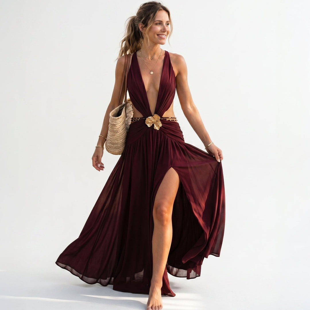 Dahlia | Deep V-Neck Chiffon Maxi Dress
