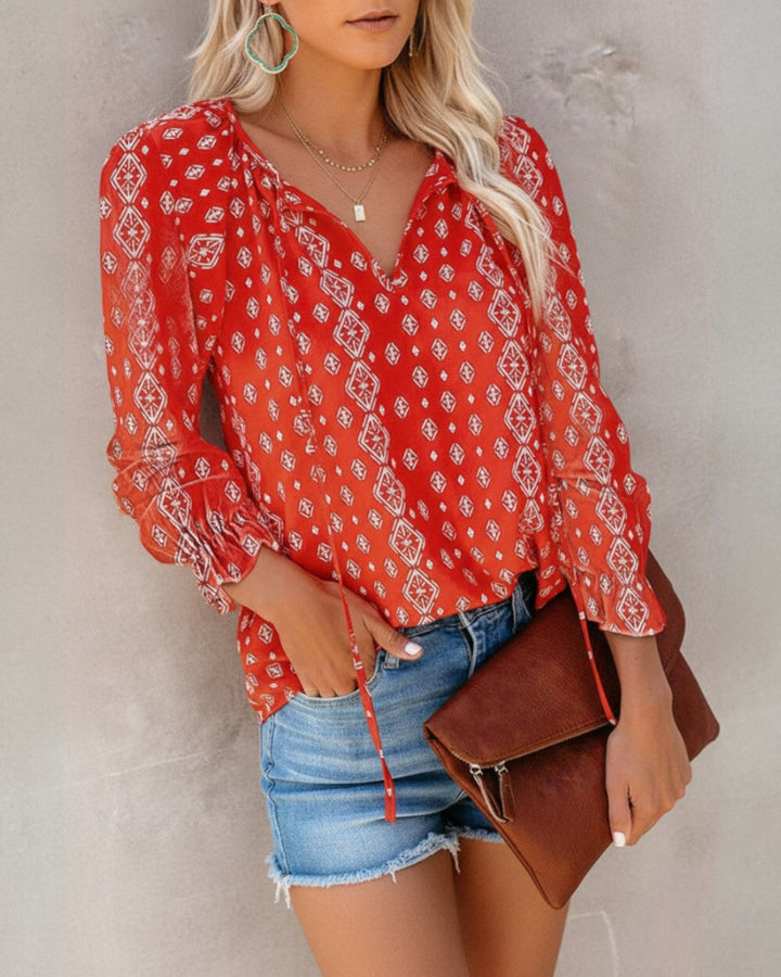 Jessie | Long Sleeve Floral Blouse with V-Neck