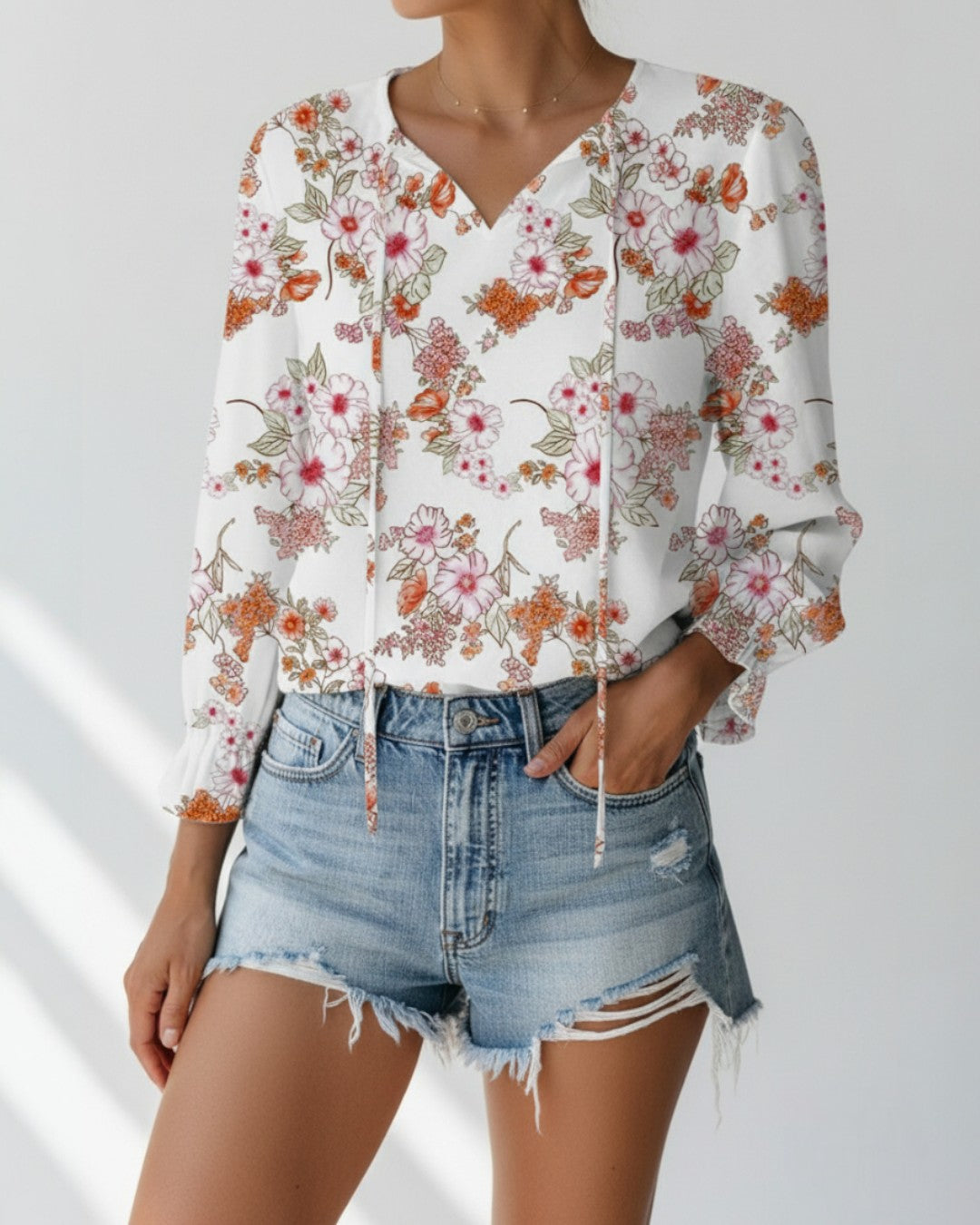 Jessie | Long Sleeve Floral Blouse with V-Neck