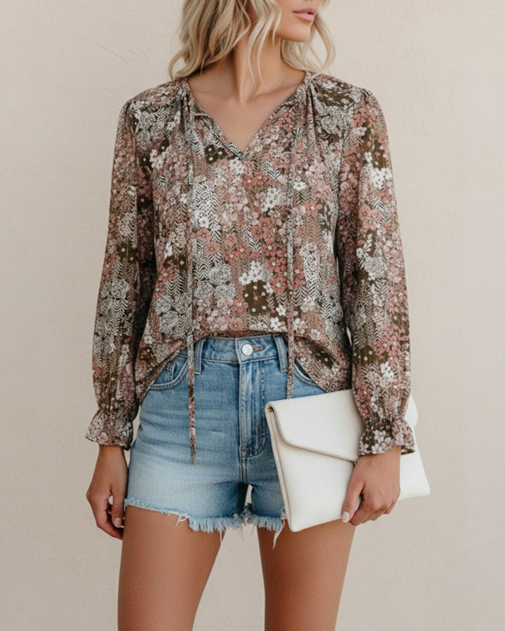 Jessie | Long Sleeve Floral Blouse with V-Neck