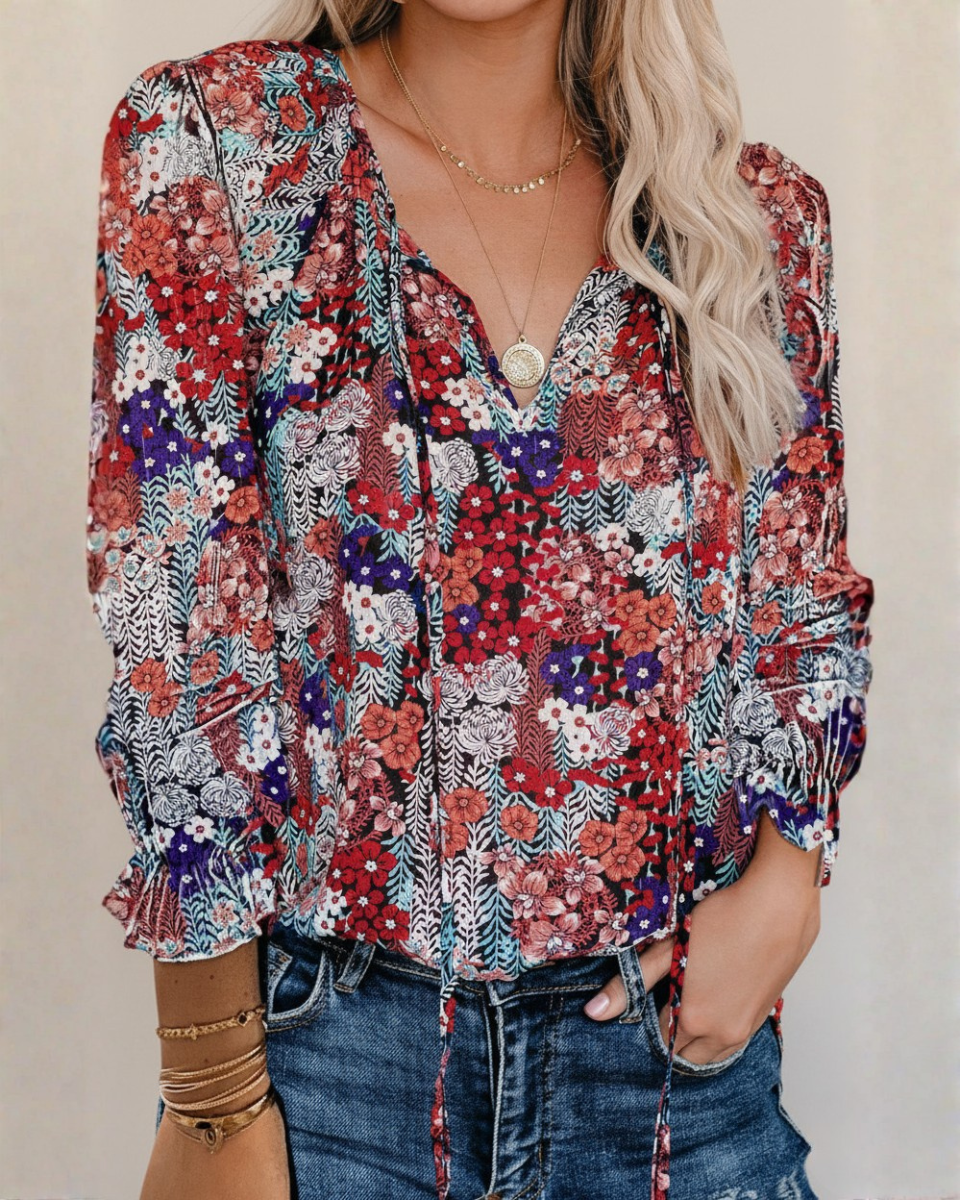 Jessie | Long Sleeve Floral Blouse with V-Neck