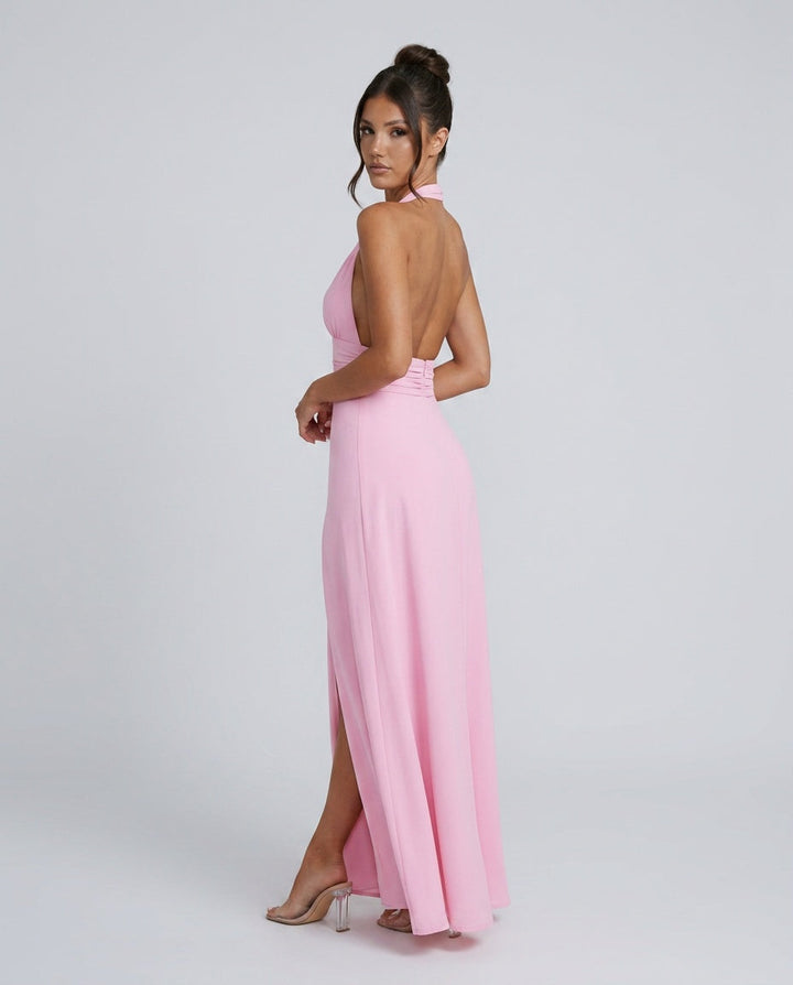 Serène | Halter Neck Leg Slit Wedding Guest Maxi Dress