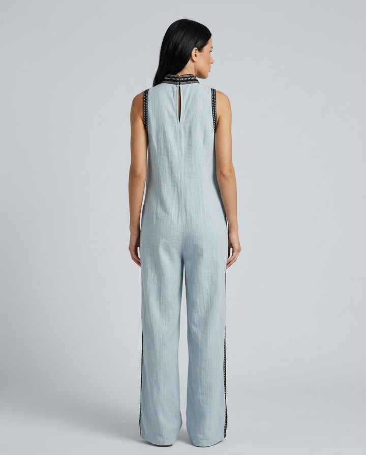 Harlow | Linen Blend Sleeveless Jumpsuit With Embroidery