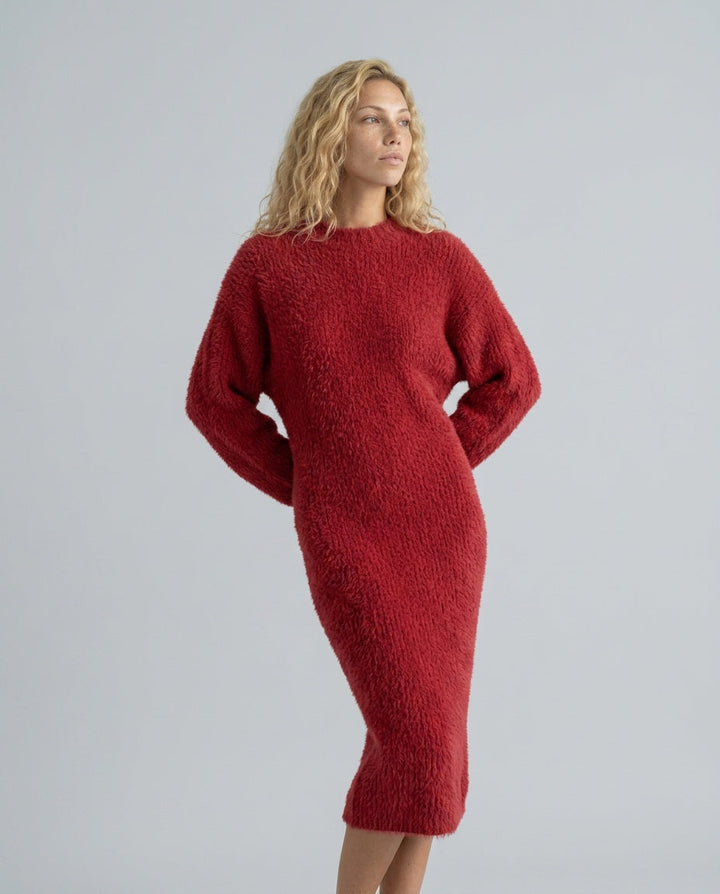 Celeste | Faux Mink Knit Asymmetric Slit Midi