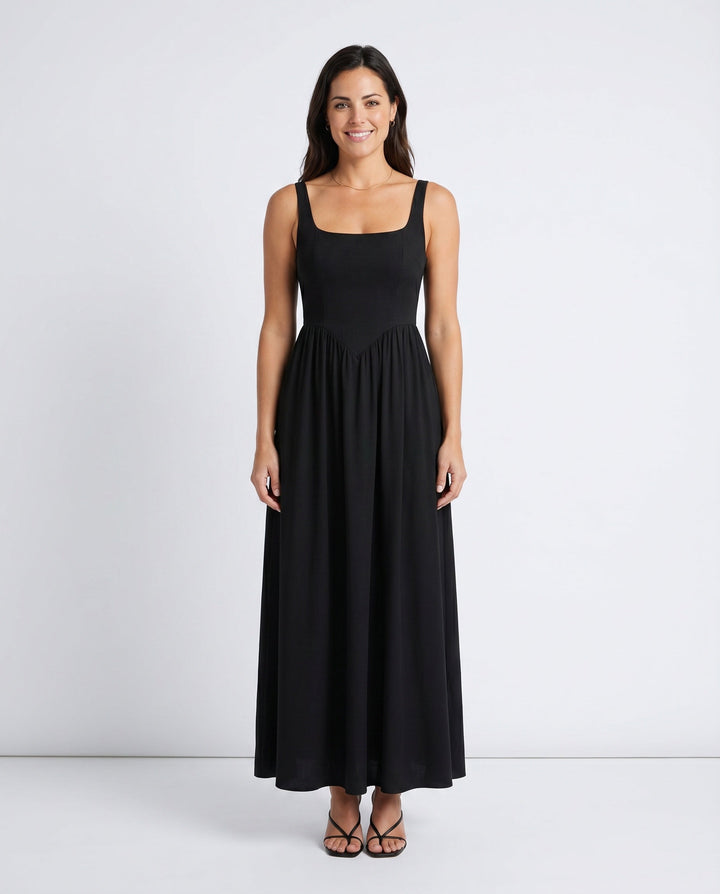 Colleen | Basque Waist A-Line Maxi Dress