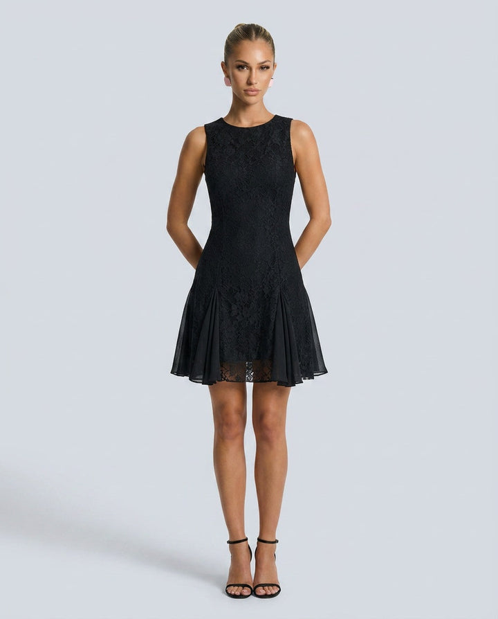 Maris | Boat Neck Backless Lace Mini Dress