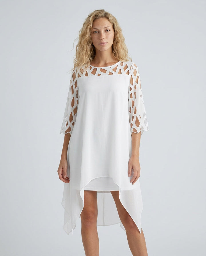 Lysette | Mesh Sleeve Keyhole Back Midi Dress