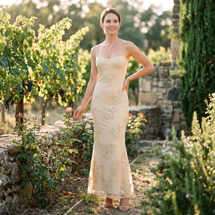 Cassia | Floral Jacquard Corset Maxi Dress