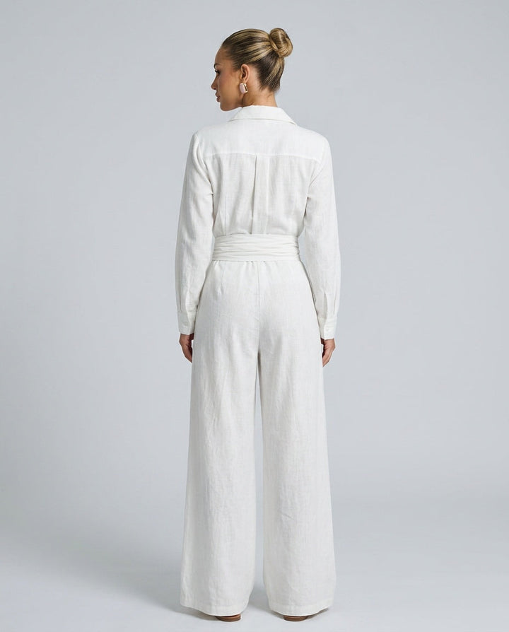 Marlowe | Long-Sleeve Shirt Collar Jumpsuit With Belt