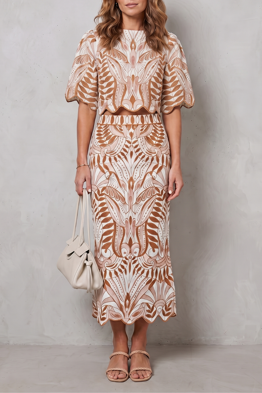 Korréline | Printed Linen-Blend Bell Sleeve Skirt Set