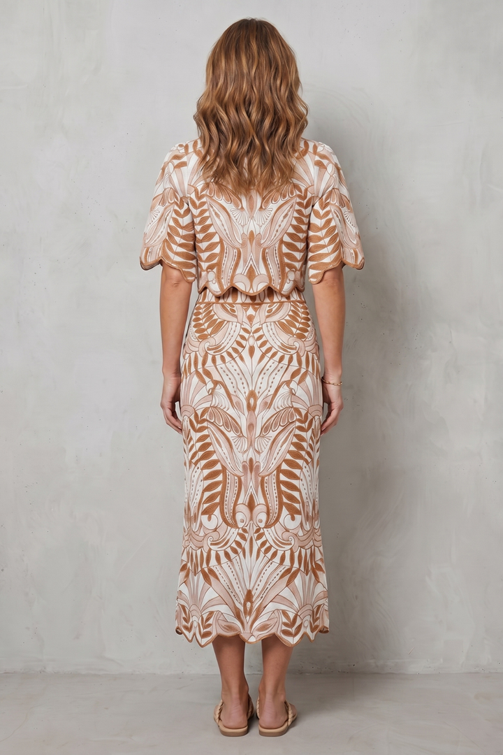 Korréline | Printed Linen-Blend Bell Sleeve Skirt Set