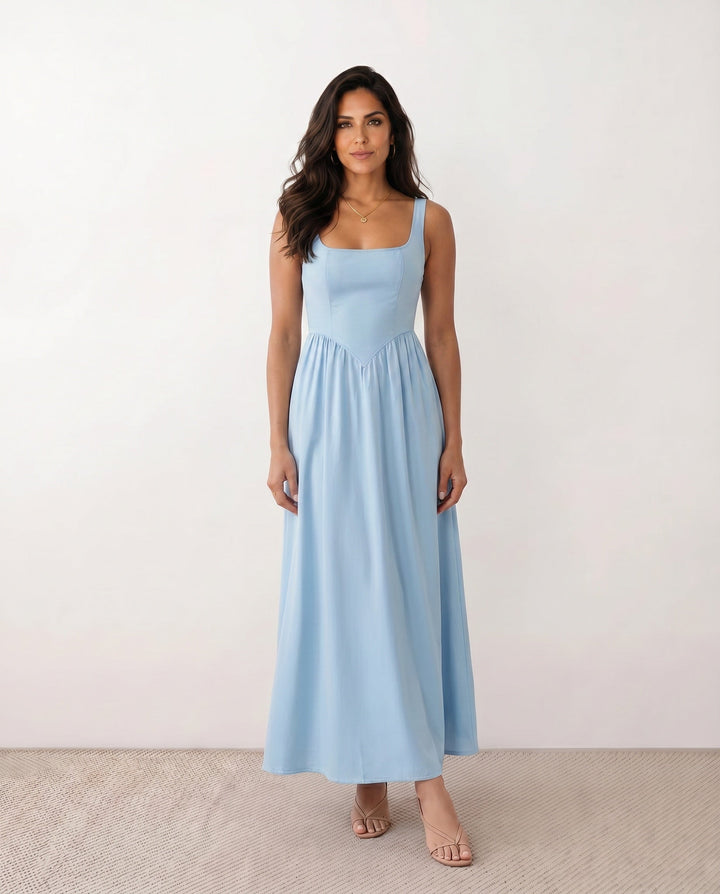 Colleen | Basque Waist A-Line Maxi Dress