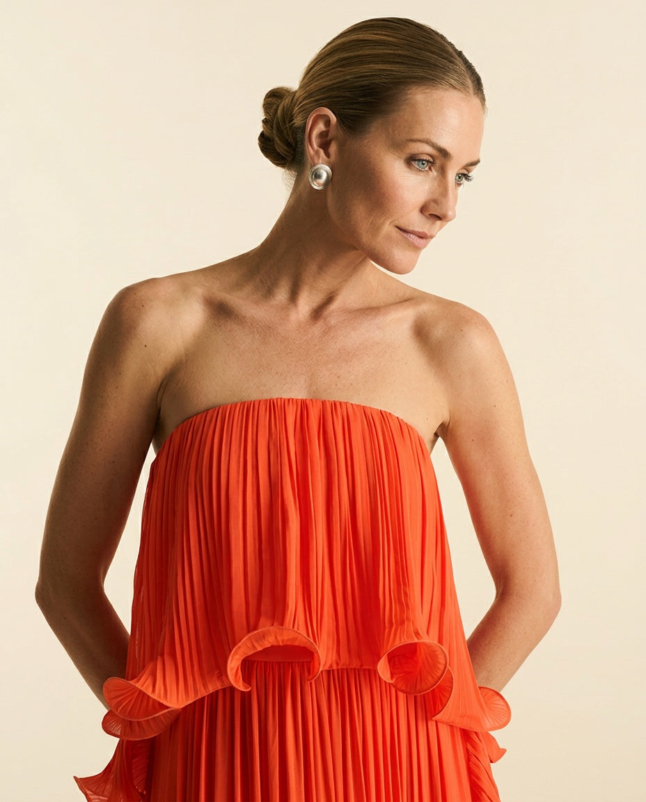Ada | Chiffon Pleated Frill Maxi Dress