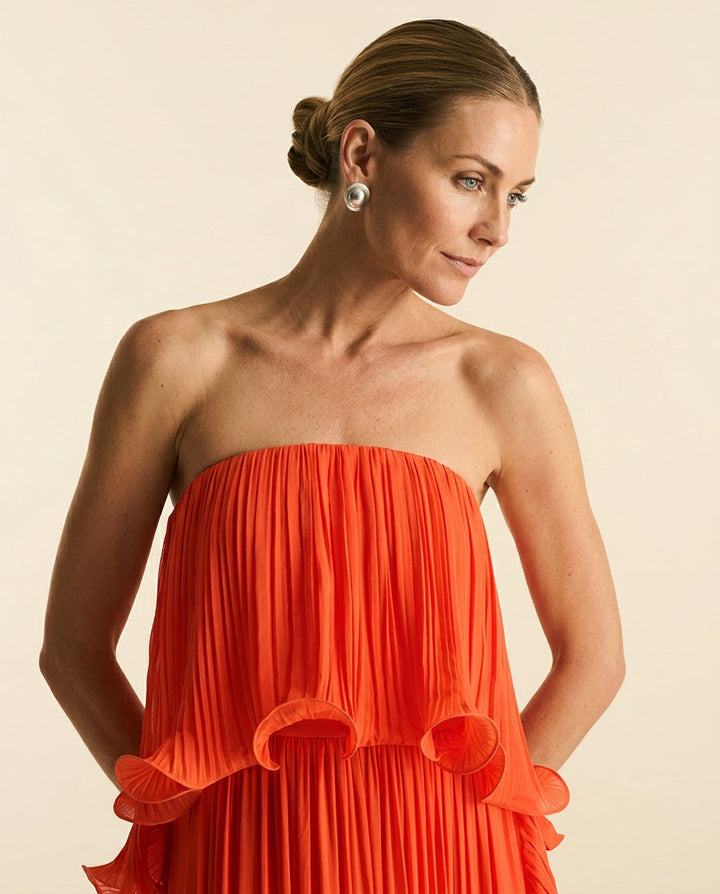 Ada | Chiffon Pleated Frill Maxi Dress