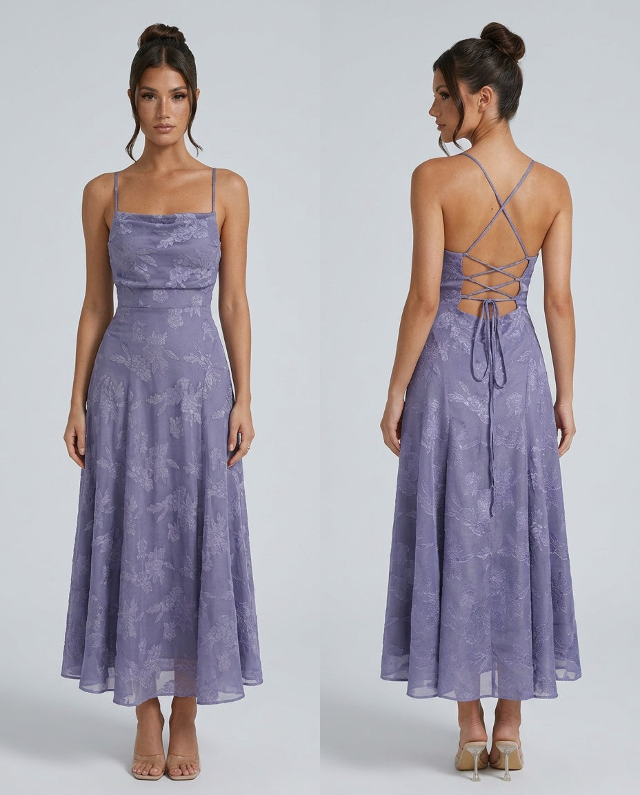 Sylvie | Spaghetti Strap Jacquard Slip Maxi Dress