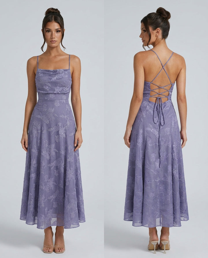 Sylvie | Spaghetti Strap Jacquard Slip Maxi Dress