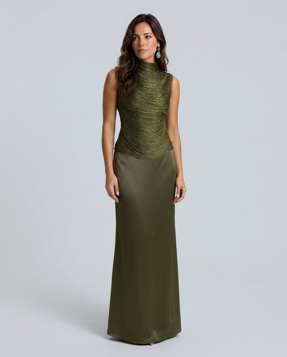 Josephine | Tassel Sleeveless Top &amp; Satin Low Waist Maxi Skirt Set