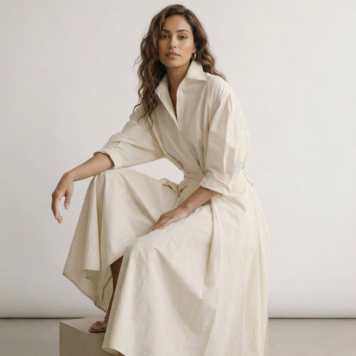 Evie | Long Blouse Dress with Tailored Waist