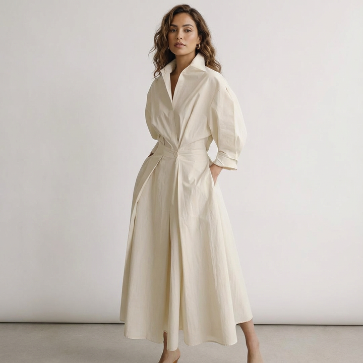 Evie | Long Blouse Dress with Tailored Waist
