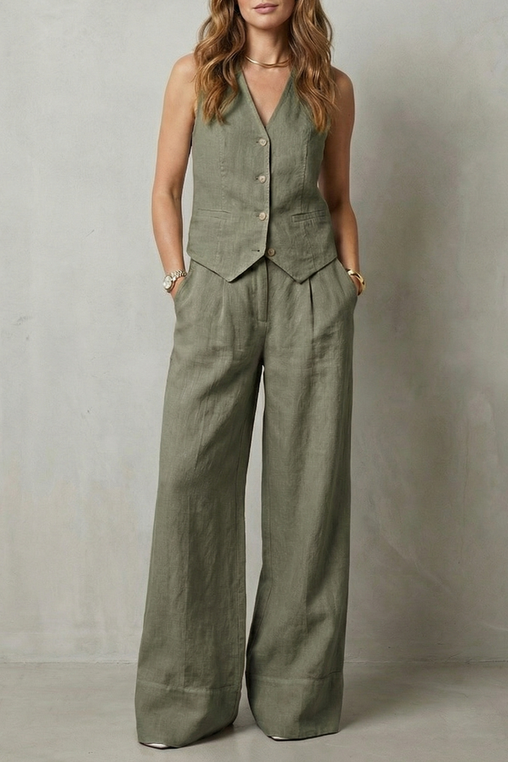 Linéaura | Sleeveless Tailored Vest &amp; Wide-Leg Trouser Set