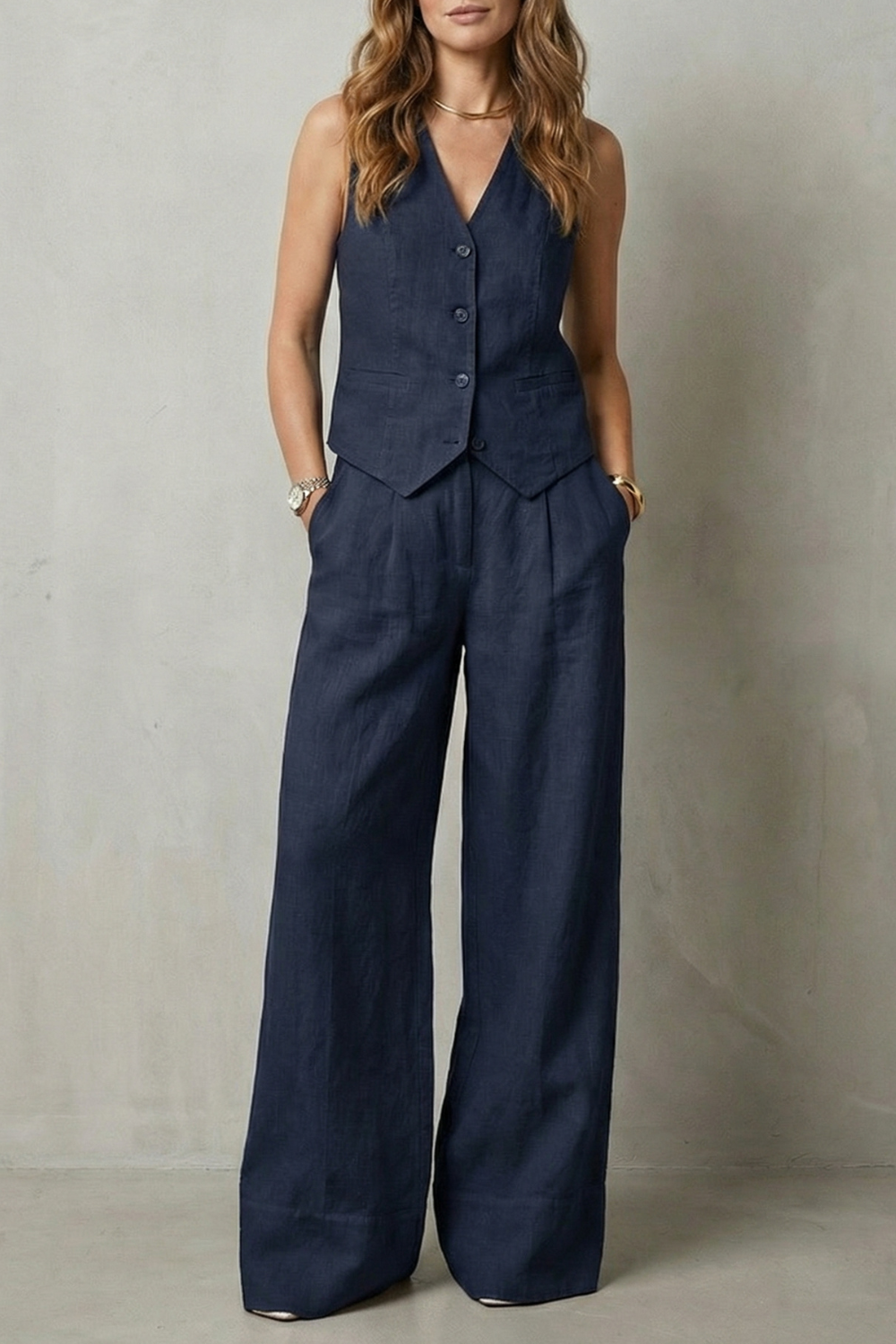 Linéaura | Sleeveless Tailored Vest &amp; Wide-Leg Trouser Set