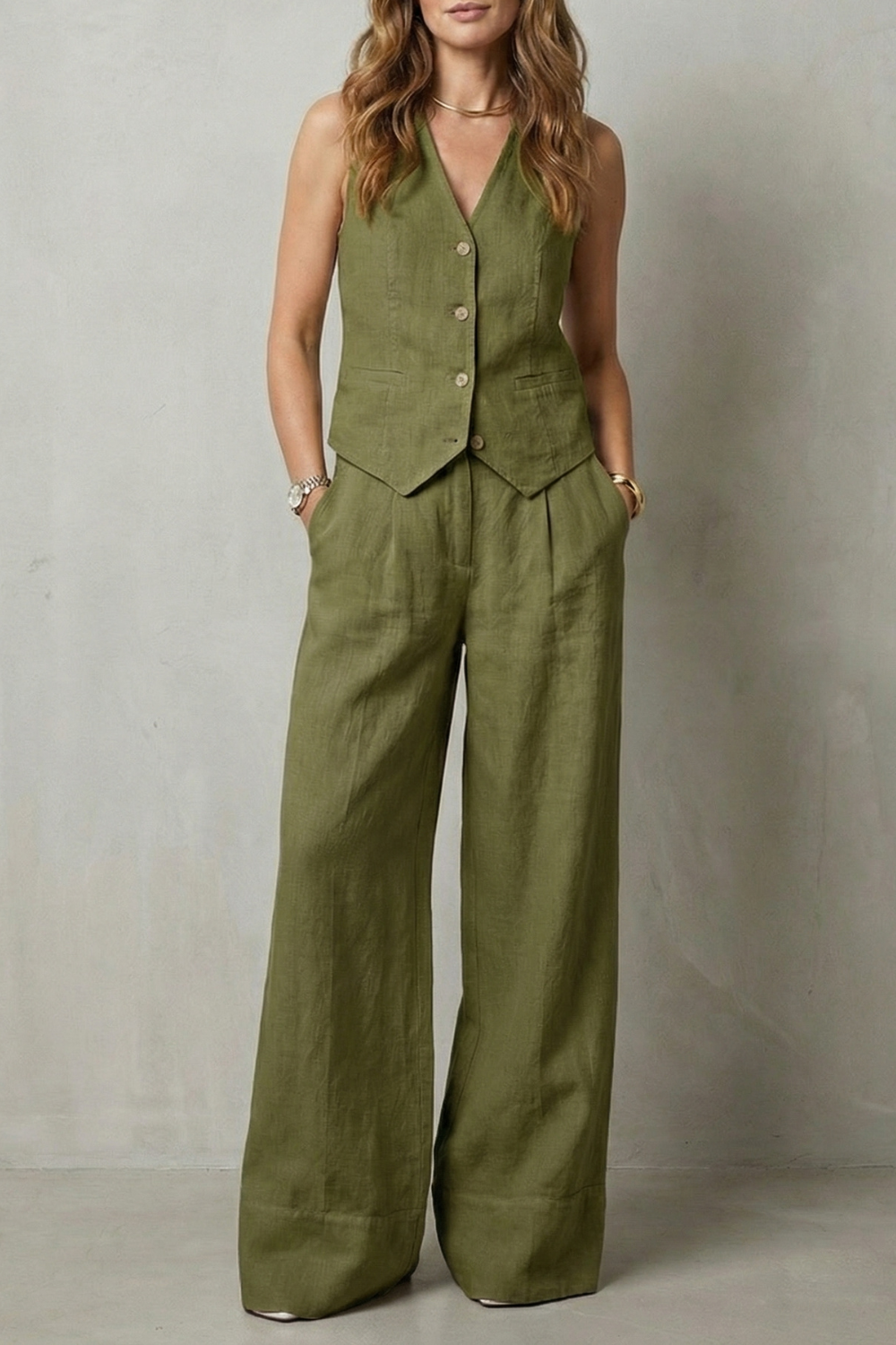 Linéaura | Sleeveless Tailored Vest &amp; Wide-Leg Trouser Set