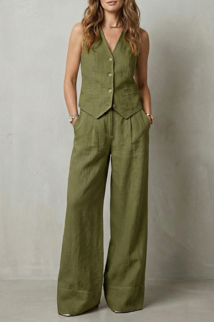Linéaura | Sleeveless Tailored Vest &amp; Wide-Leg Trouser Set