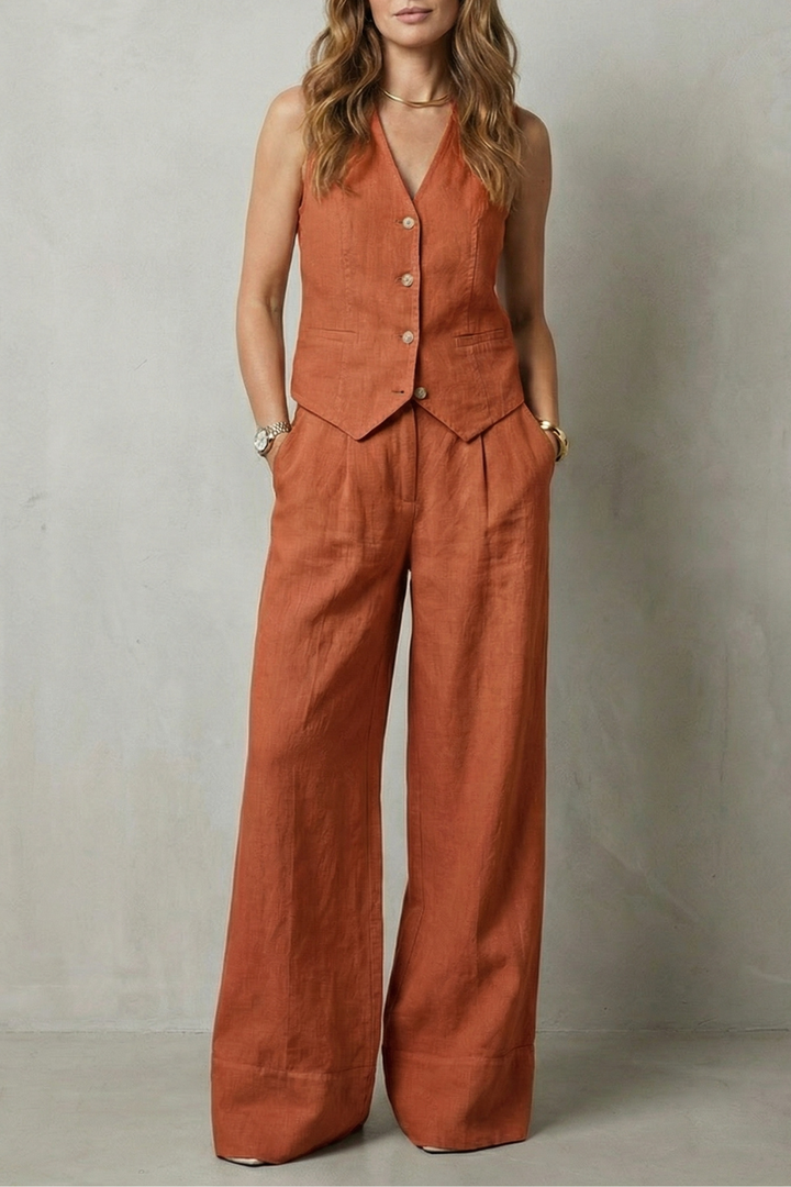 Linéaura | Sleeveless Tailored Vest &amp; Wide-Leg Trouser Set