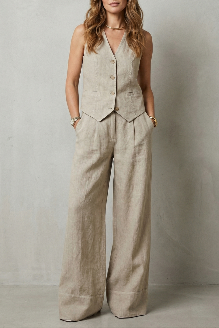 Linéaura | Sleeveless Tailored Vest &amp; Wide-Leg Trouser Set