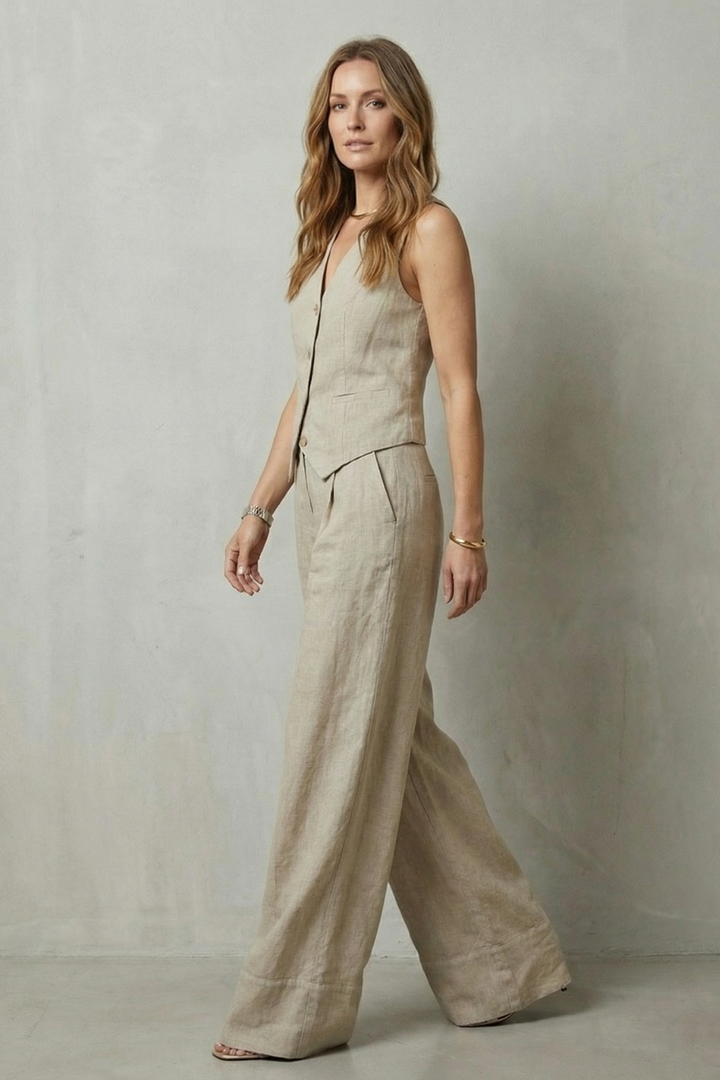 Linéaura | Sleeveless Tailored Vest &amp; Wide-Leg Trouser Set