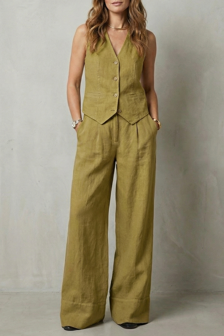 Linéaura | Sleeveless Tailored Vest &amp; Wide-Leg Trouser Set