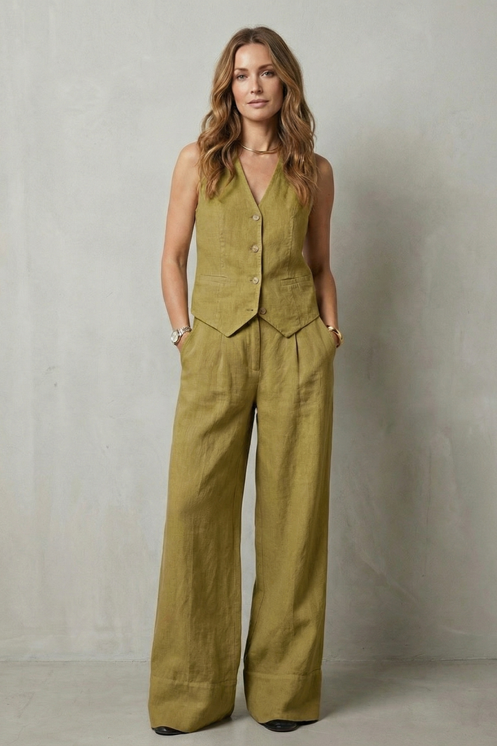 Linéaura | Sleeveless Tailored Vest &amp; Wide-Leg Trouser Set