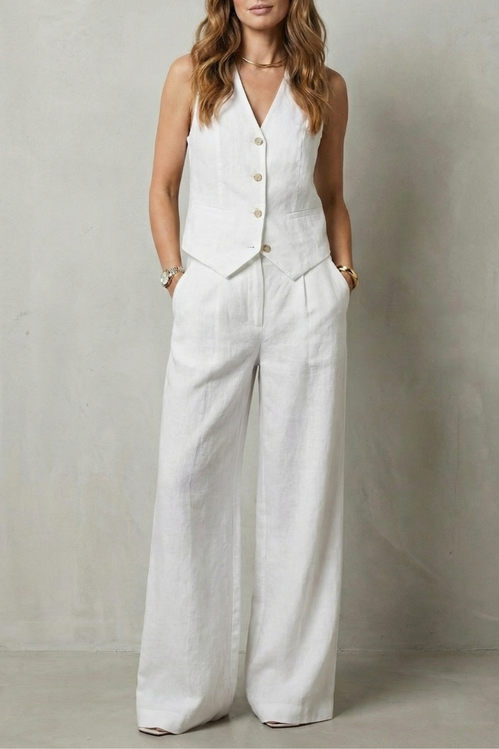 Linéaura | Sleeveless Tailored Vest &amp; Wide-Leg Trouser Set