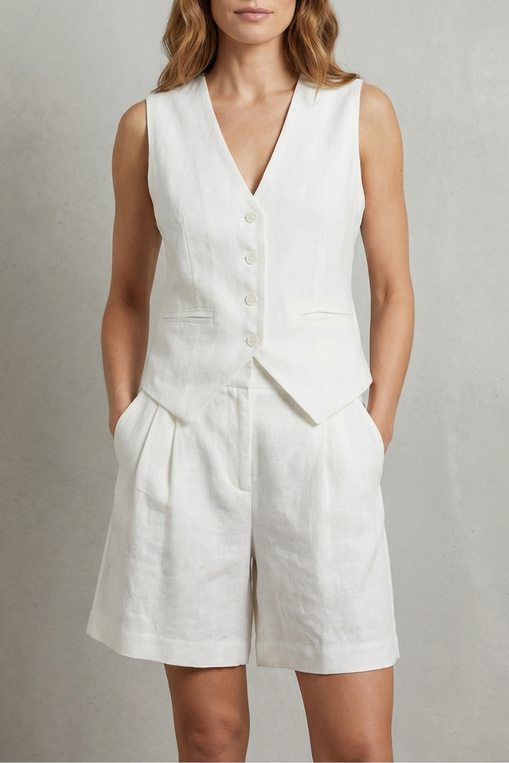 Linévora | Tailored Linen-Look Vest &amp; Short Set