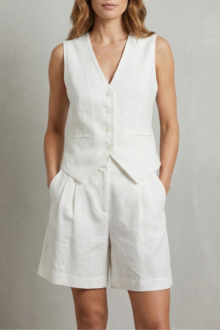 Linévora | Tailored Linen-Look Vest &amp; Short Set
