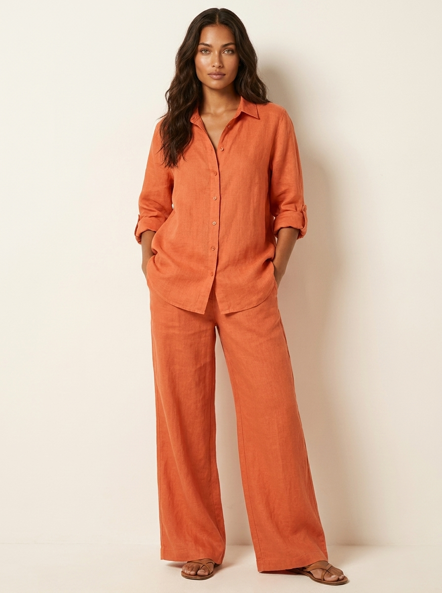 Romy | Linen-Blend Wide-Leg Two-Piece Set