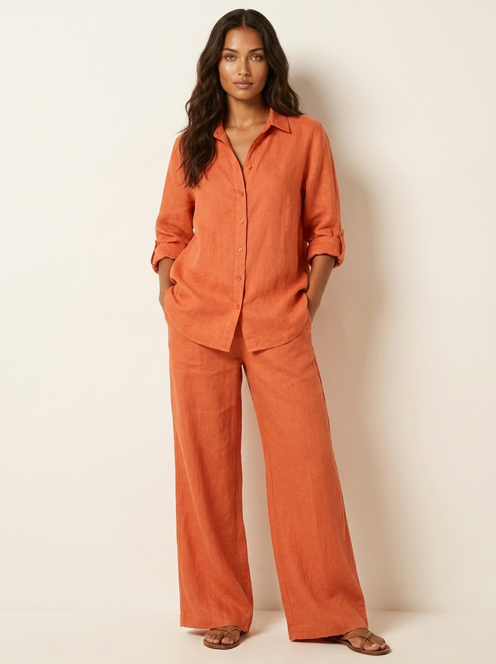 Romy | Linen-Blend Wide-Leg Two-Piece Set