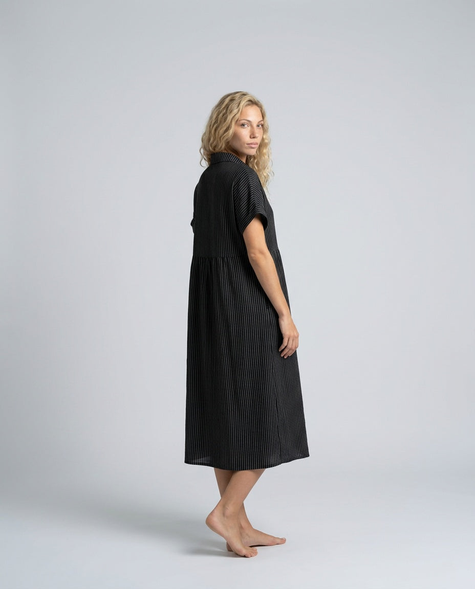 Marlowe | Striped Button-Front Midi Shirt Dress