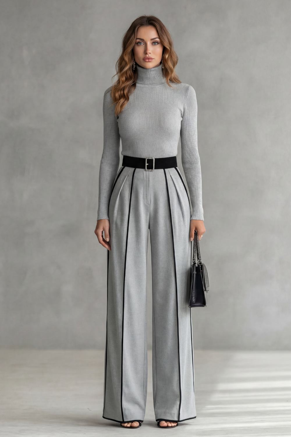 Lunivelle | Contrast Piping High-Neck Long Sleeve Jumpsuit