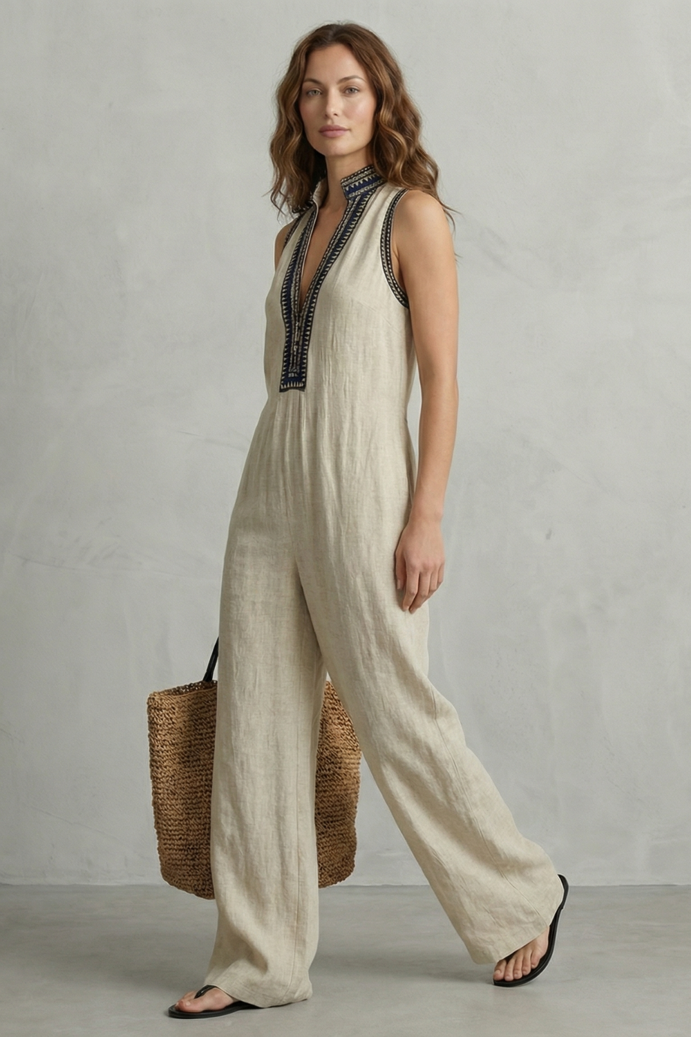 Lunaria | Sleeveless Wide-Leg Zip Stand Collar Jumpsuit