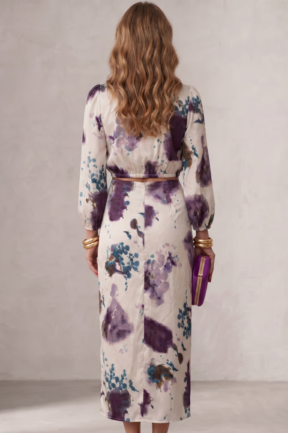 Liv | Watercolour Floral Wrap Blouse &amp; Maxi Skirt Set