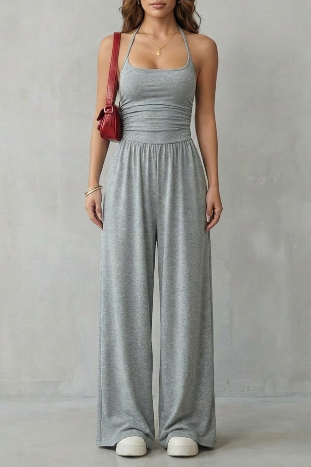 Lunarra | Double Strap Ruched Wide-Leg Jumpsuit