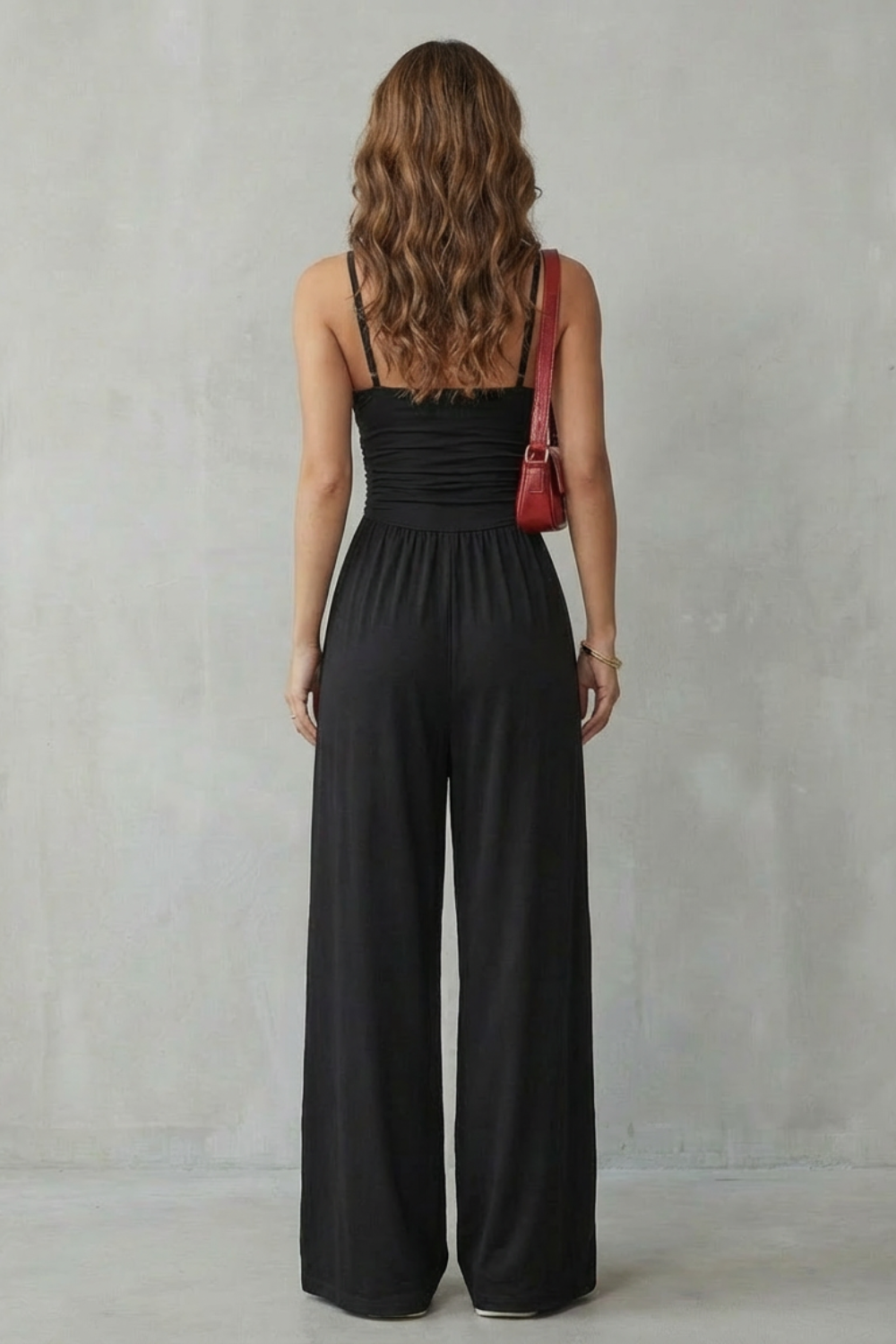 Lunarra | Double Strap Ruched Wide-Leg Jumpsuit