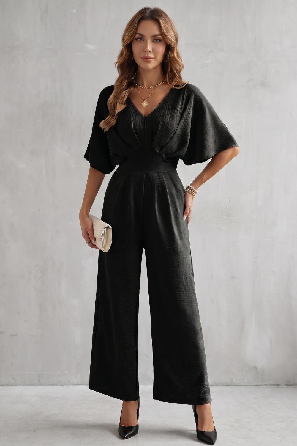 Lunévia | Batwing Wide-Leg Jumpsuit