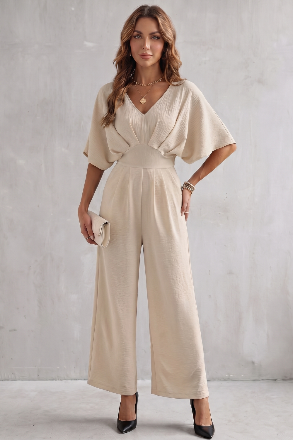 Lunévia | Batwing Wide-Leg Jumpsuit